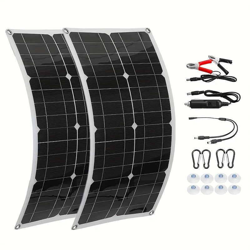 Sunant 2X60W Panou solar cu două panouri, încărcător solar portabil, cu controler 60A, suportă încărcarea interfeței USB și DC, potrivit pentru RV, mașină, camping în aer liber, încărcător eficient