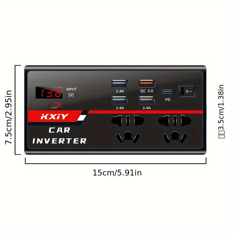 Onduleur de voiture 200 W AC : convertisseur de puissance 12 V DC à 110 V 24 V DC à 220 V, avec écran LED et 4 ports USB 1 PD pour une charge rapide, Kxiy