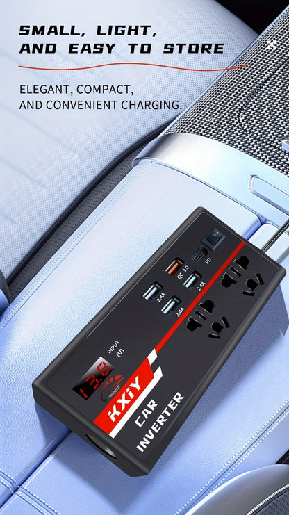 Onduleur de voiture 200 W AC : convertisseur de puissance 12 V DC à 110 V 24 V DC à 220 V, avec écran LED et 4 ports USB 1 PD pour une charge rapide, Kxiy