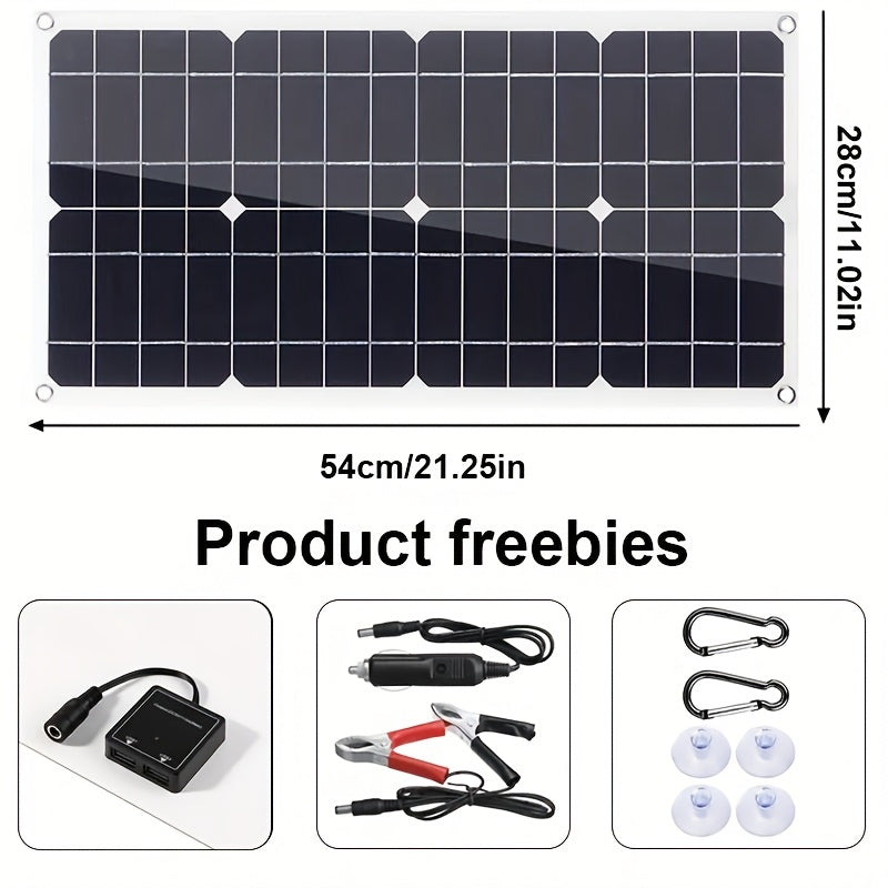 Sunant 2X60W Panou solar cu două panouri, încărcător solar portabil, cu controler 60A, suportă încărcarea interfeței USB și DC, potrivit pentru RV, mașină, camping în aer liber, încărcător eficient