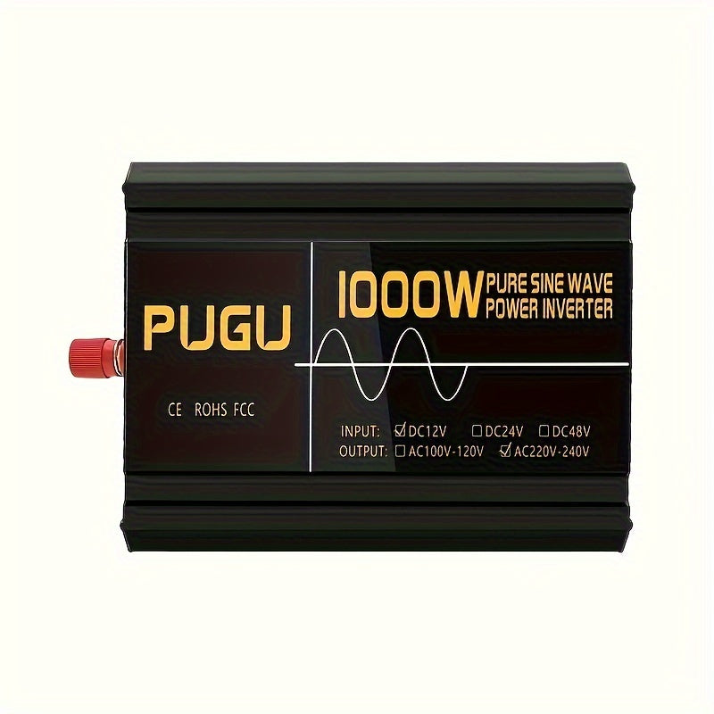 1pc 1000W Pure Sine Wave Inverter - Dual Polarity, DC 12V-230V AC Power Converter with LCD Display, USB Port & Wireless Remote Control, Aluminum Alloy Case, Soft Start Feature, European Standard, Dual Sockets, Machine Protect