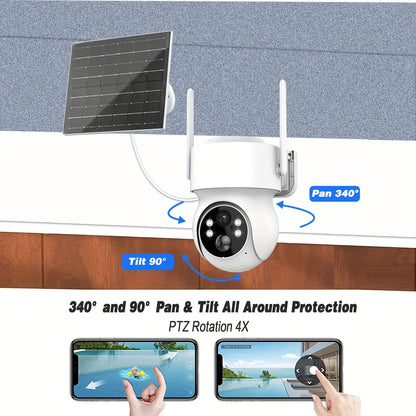 3pcs ANSHICAT Solar Wireless Outdoor Security Camera 4MP 2K, 360° Panoramic PTZ Rotating WiFi Security Camera, Battery Powered Security Camera, Color Night Vision, Artificial Intelligence Motion Detection, Two-way Audio