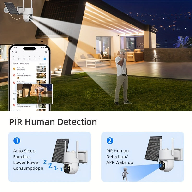 Solar-Powered Wireless Security Camera, 2K 4MP Night Vision with Spotlight, 2-Way Audio, PIR Human Detection, Wi-Fi Enabled, 1440p Video, Rechargeable Lithium Battery, Outdoor Home Surveillance with Audio & Motion Alerts, Inc