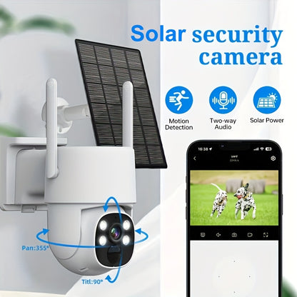 Solar-Powered Wireless Security Camera, 2K 4MP Night Vision with Spotlight, 2-Way Audio, PIR Human Detection, Wi-Fi Enabled, 1440p Video, Rechargeable Lithium Battery, Outdoor Home Surveillance with Audio & Motion Alerts, Inc