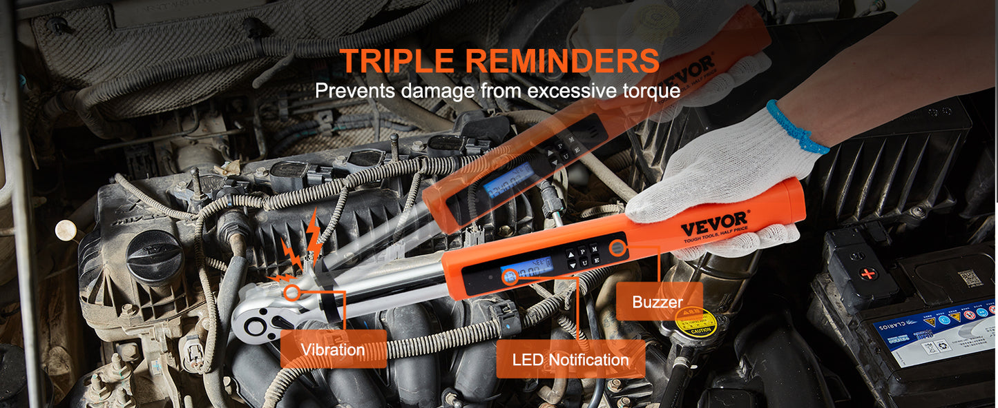 VEVOR 3/8" 1/2" Digital Torque Wrench Drive Electronic Torque Wrench Torque Wrench Kit 3.7-37/25-250ft.lb Torque Accurate Range